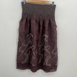 Lapis Eggplant Burgundy Smocked Elastic Waistband Midi Skirt